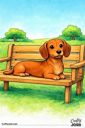 Dachshund in park on bench