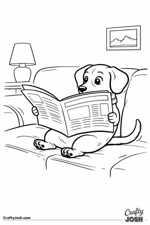 Dachshund reading newspaper