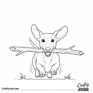 Dachshund running with stick