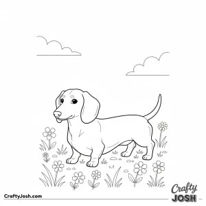 Dachshund spring flower field