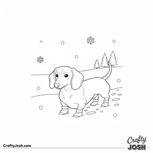 Dachshund winter boots scene