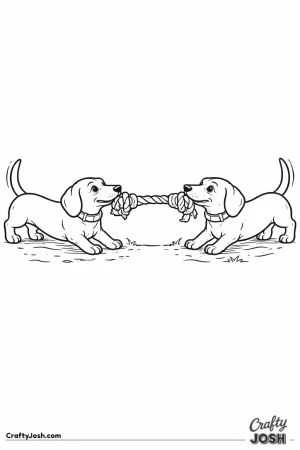 Dachshunds tug of war