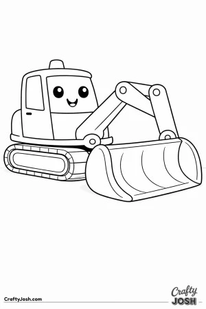 This modern cute digger features a very large rounded bucket filling the lower half of the page with a short thick arm and smooth tracks designed for ..