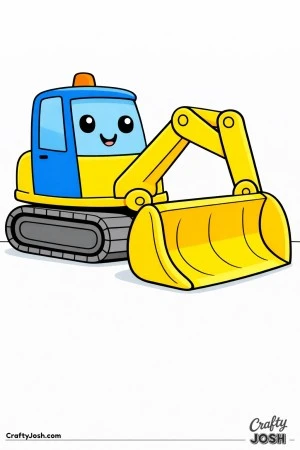 This modern cute digger features a very large rounded bucket filling the lower half of the page with a short thick arm and smooth tracks designed for ..