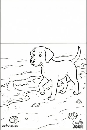 Dog at beach shoreline