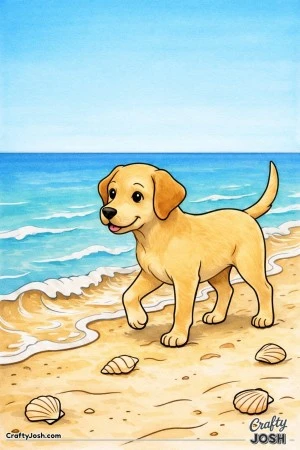 Dog at beach shoreline