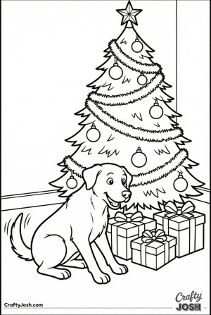 Dog by christmas tree