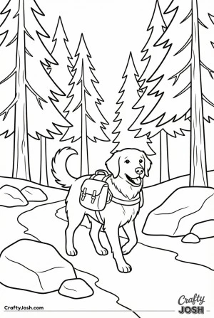 Dog hiking forest trail