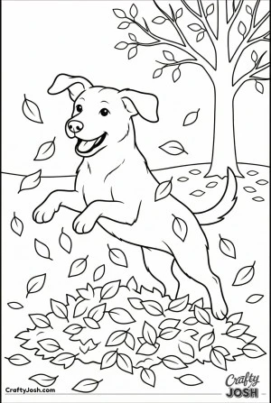 Dog jumping in leaves
