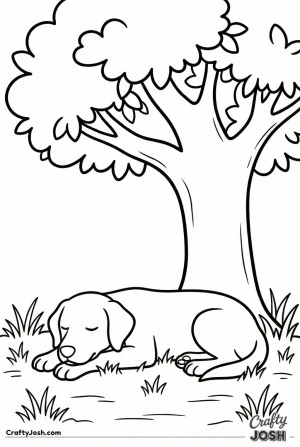 Dog resting under tree