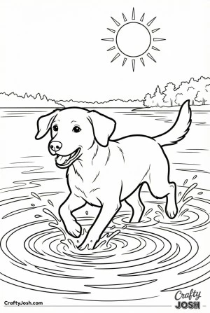 Dog splashing in lake