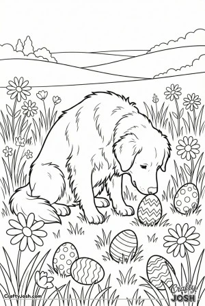 Dog with easter eggs