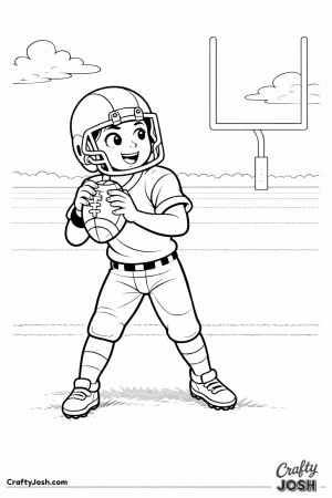 A young quarterback stands near the end zone holding the football and preparing to throw while looking forward with focus and excitement