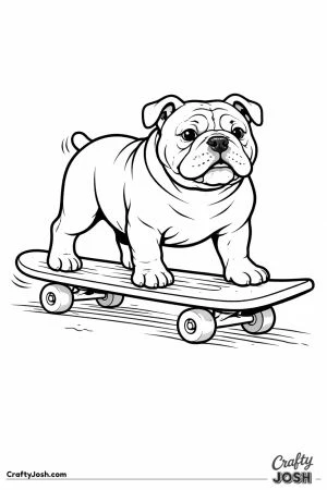 English bulldog on a skateboard