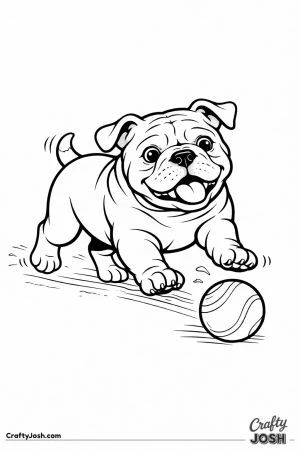English bulldog puppy chasing ball