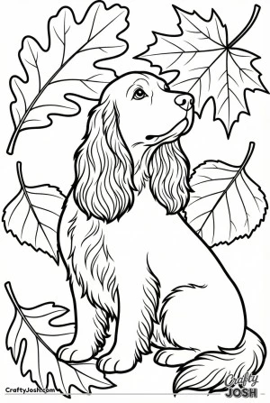 English cocker spaniel autumn leaves