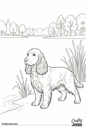 English cocker spaniel lakeside scene