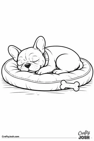 French bulldog on dog bed