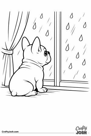 French bulldog watching rain