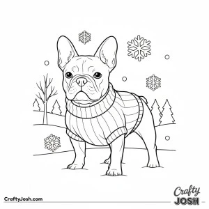 French bulldog winter snow scene