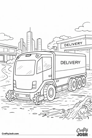Futuristic delivery truck neighborhood