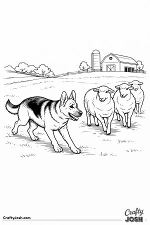 German shepherd herding sheep