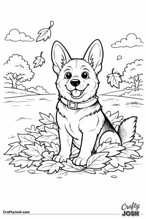 German shepherd puppy in leaves