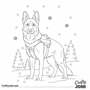 German shepherd winter snow scen