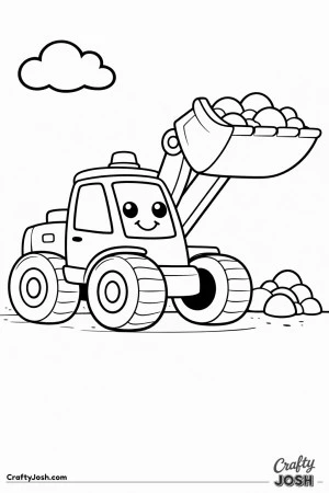 This giant wheel loader features a very large front bucket, two big round wheels, and simple rounded shapes designed for toddlers ages 2–4