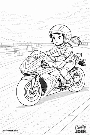 Calm young girl gently cleaning her race motorcycle after practice in a quiet trackside area