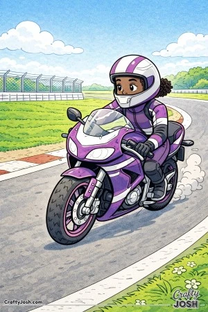 A young rider accelerates smoothly out of a racetrack turn on a modern race motorcycle, creating an energetic but controlled racing scene for older ..