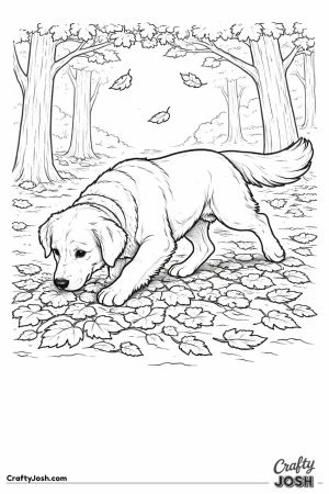 Golden retriever autumn trail