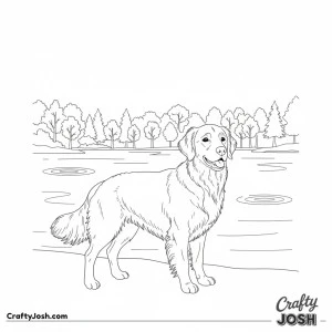 Golden retriever lakeside scene