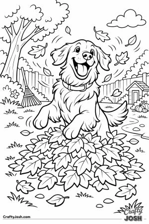 Golden retriever leaf explosion