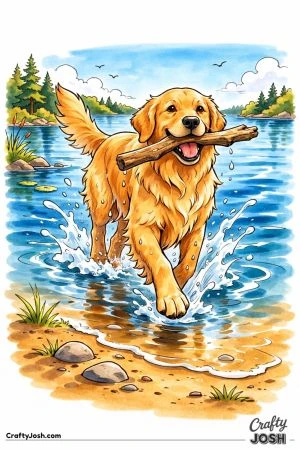 Golden retriever retrieving stick