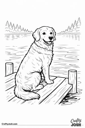 Golden retriever sitting on dock