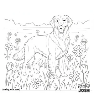 Golden retriever spring meadow