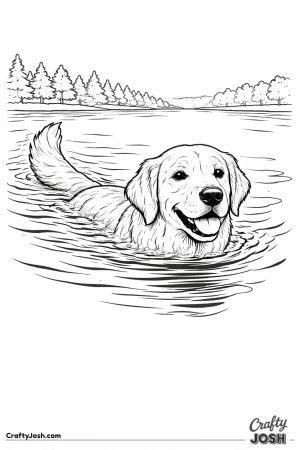 Golden retriever swimming lake