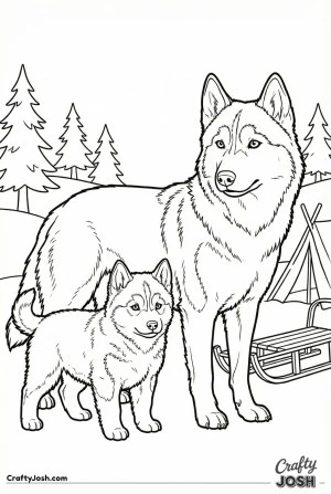 Husky and puppy snow camp