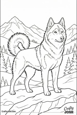 Husky in mountain landscape