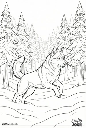 Husky playing in snowy forest