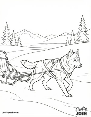 Husky pulling sled in field