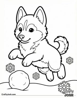 Husky puppy playing snow