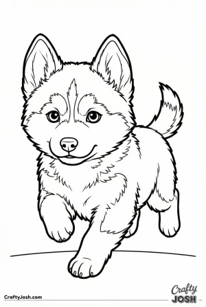 Husky puppy running forward