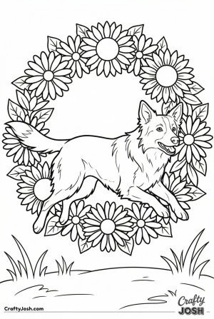 Kawaii border collie flower hoop
