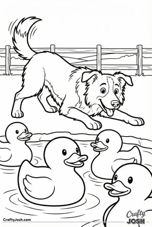 Kawaii border collie herding ducks