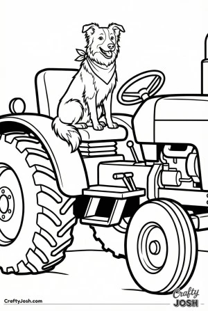 Kawaii border collie on tractor