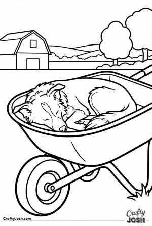 Kawaii border collie sleeping wheelbarrow