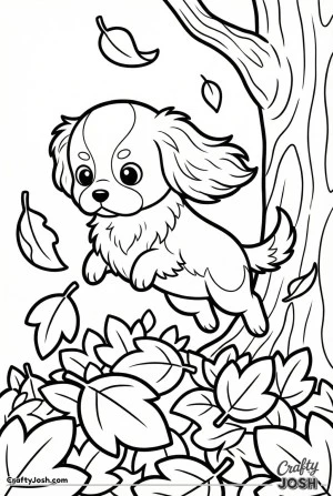 Kawaii cavalier puppy autumn leaves