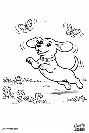 Kawaii dachshund puppy butterflies